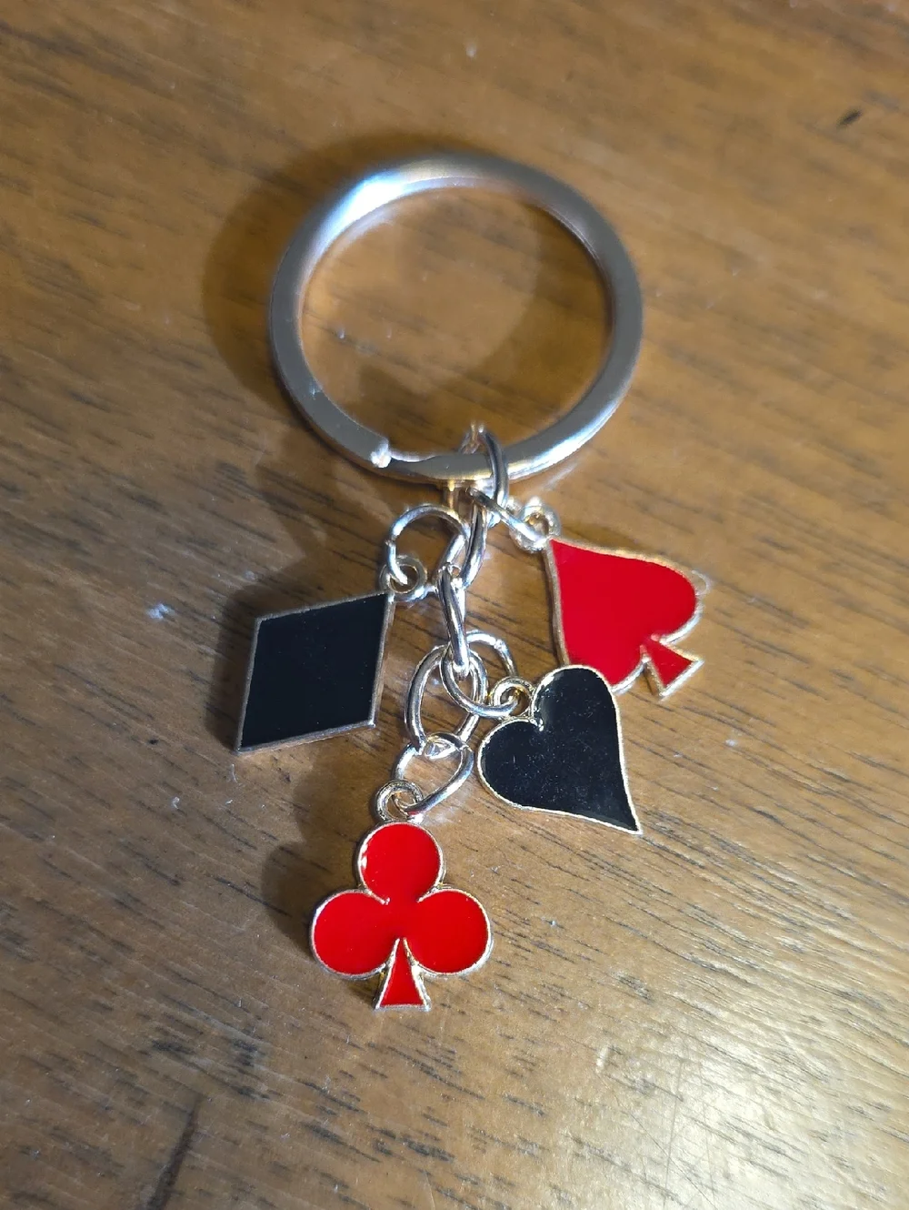 Gold Keyring with Red and Black Card Suit Charms - Women Accessories